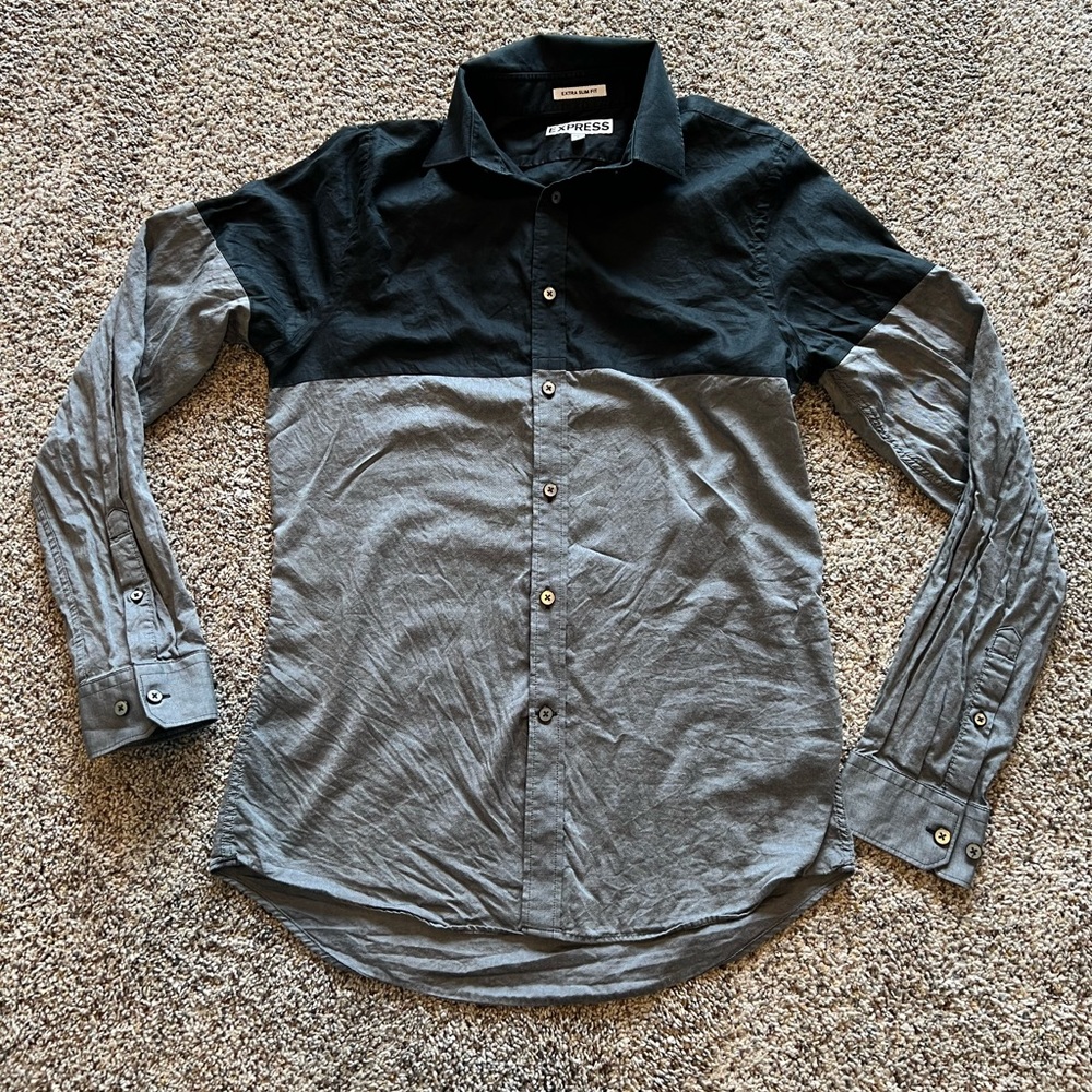 Express Extra Slim Fit Button Up Shirt- Two Toned